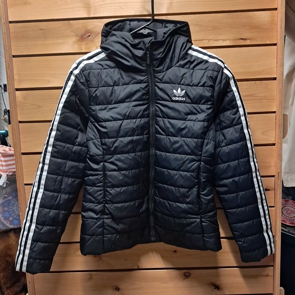 Adidas Originals Adicolor 3-Stripes Slim Fit Hooded Puffer Jacket Size XS